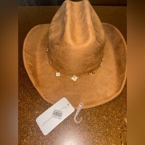 Brown Suede Cowboy Hat with Gold Chain by [Brand]